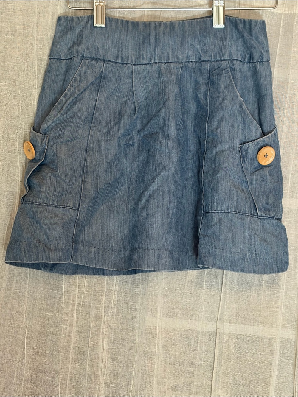 Chambray Mini Skirt with Button Pocket Detail XS-S